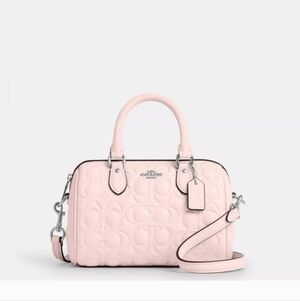 Coach Mini Rowan Signature Embossed Leather Bag In Blush